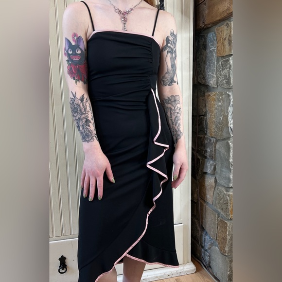 Vintage Y2K Pink/Black Ruffle Slip Dress Fairy Whimsygoth Size Small or XS - Picture 1 of 9